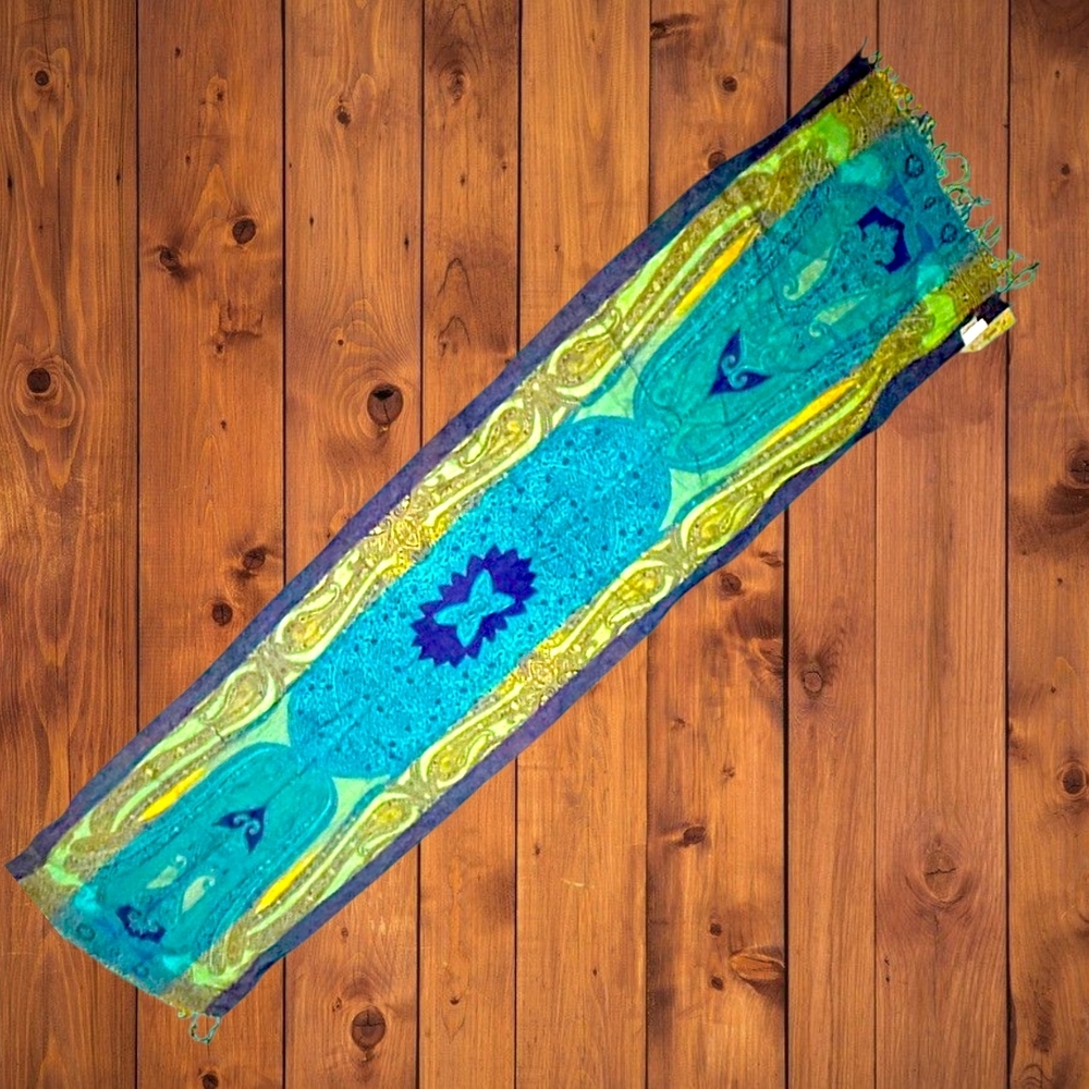 Pashmina Scarf w/a Paisley Pattern. blend of blue, green, an